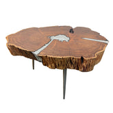 Alder & Tweed Coffee Table with Three Stainless Peg Legs R:800 Molten Metal, Sku 033019